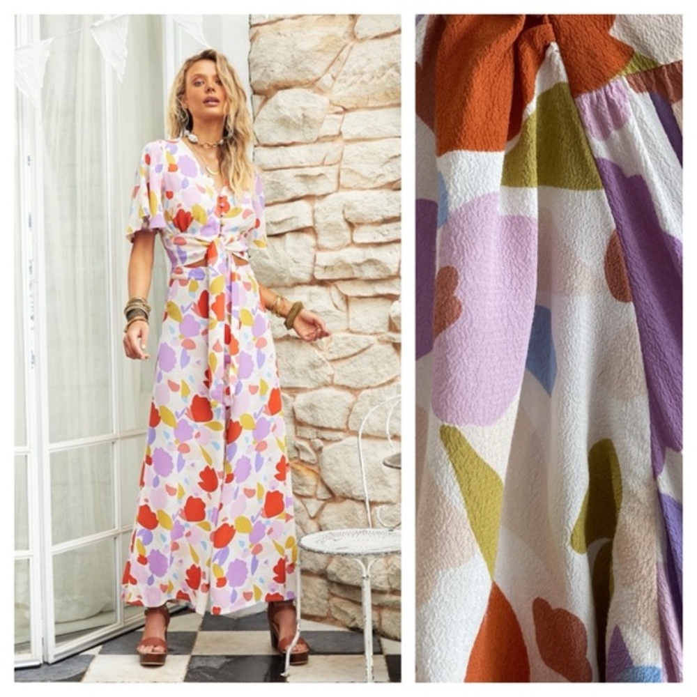Mister Zimi Saskia Colorful Peony Button Up Midi Dress